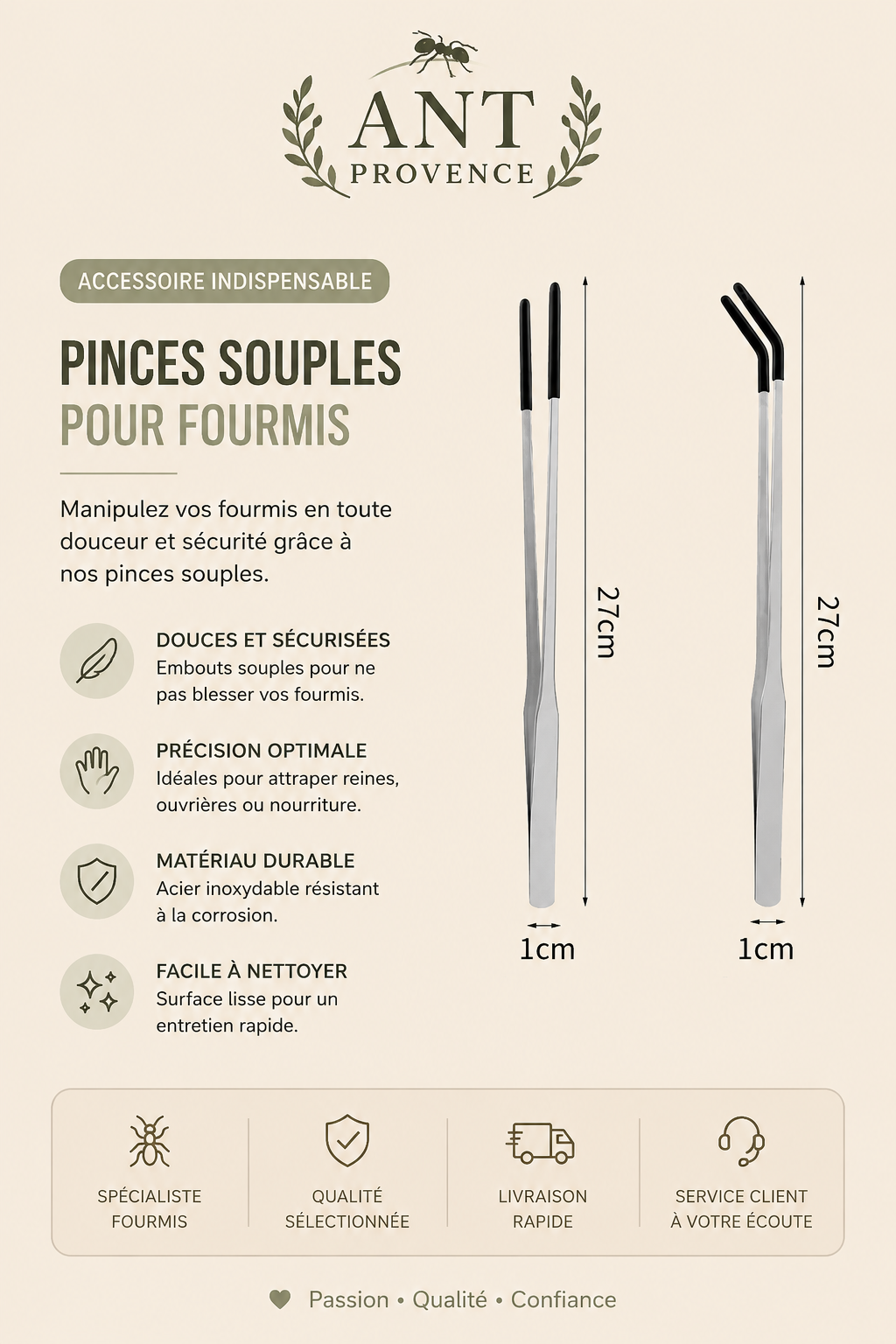 Pince de Manipulation Premium pour Fourmis – Embouts Souples Anti-blessure